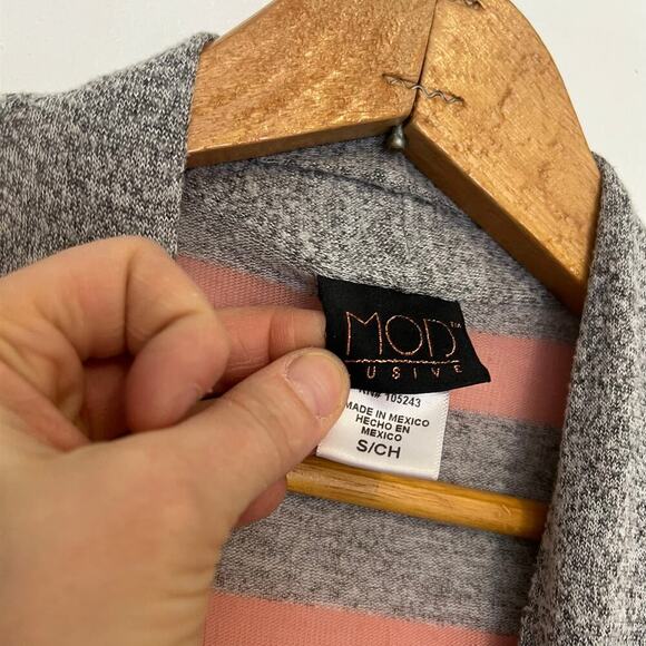 Mod  Lusive open front long line cardigan gray peach S - Picture 6 of 7